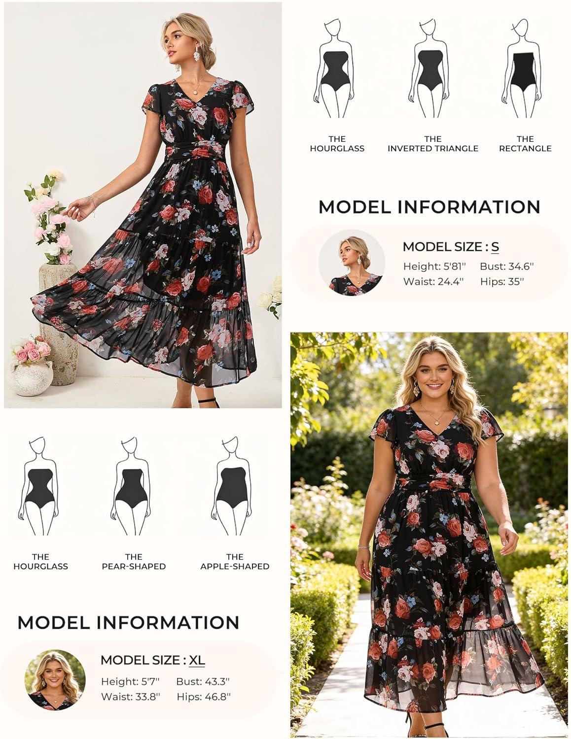 imageGRACE KARIN 2026 Women Summer DressMaxi Short Sleeve Floral DressesSemi Formal Flowy Wedding Guest Dress with PocketBlack With Roses