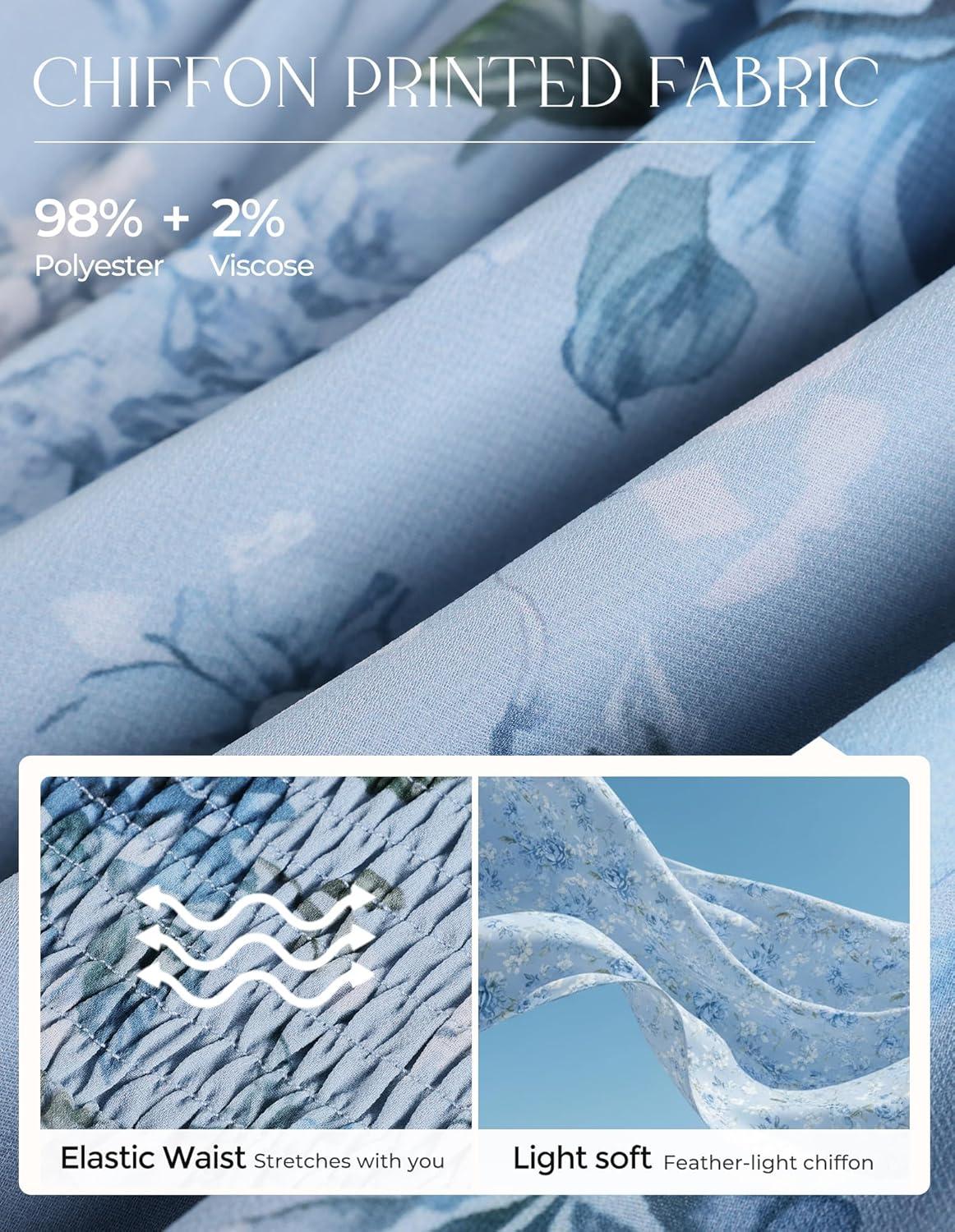 imageGRACE KARIN 2026 Women Summer DressMaxi Short Sleeve Floral DressesSemi Formal Flowy Wedding Guest Dress with PocketGrayblue With Blue and White Flowers