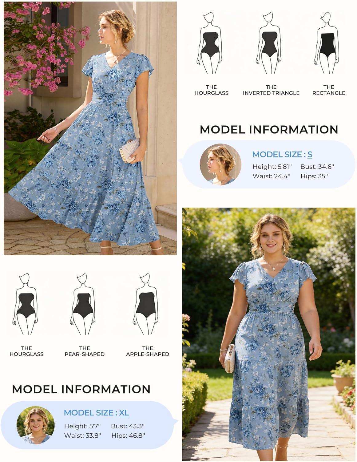 imageGRACE KARIN 2026 Women Summer DressMaxi Short Sleeve Floral DressesSemi Formal Flowy Wedding Guest Dress with PocketGrayblue With Blue and White Flowers