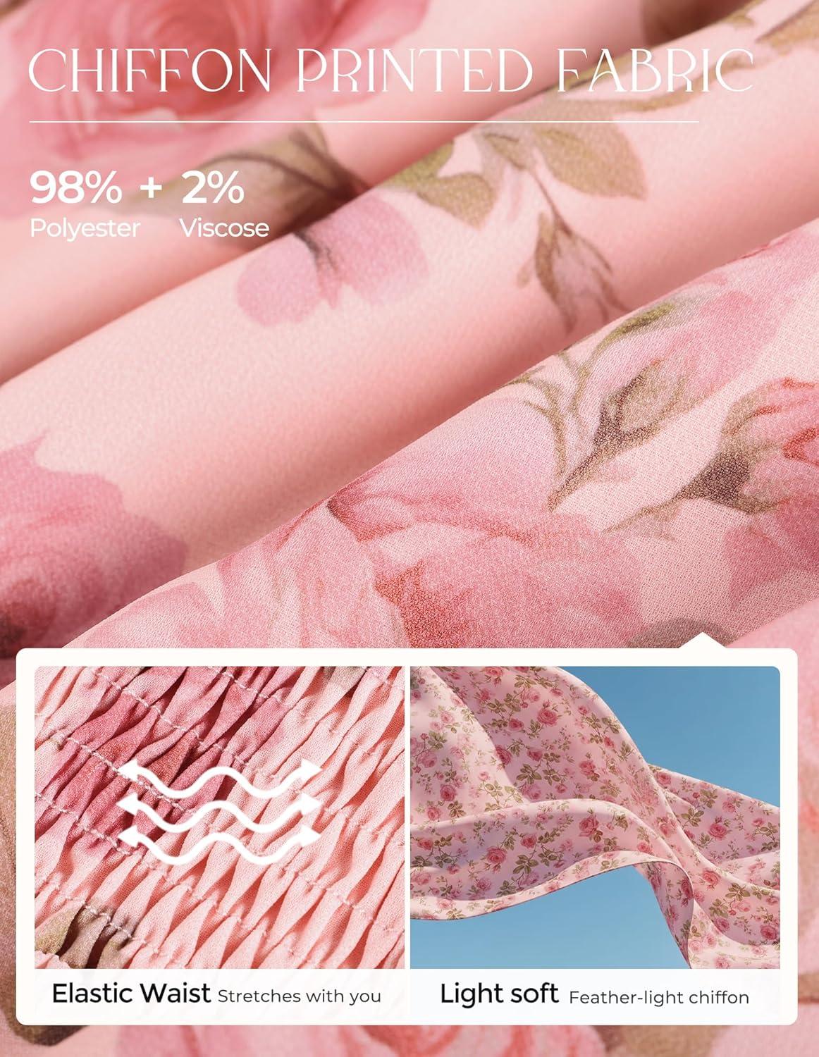imageGRACE KARIN 2026 Women Summer DressMaxi Short Sleeve Floral DressesSemi Formal Flowy Wedding Guest Dress with PocketGrayishpink With Pink Rose
