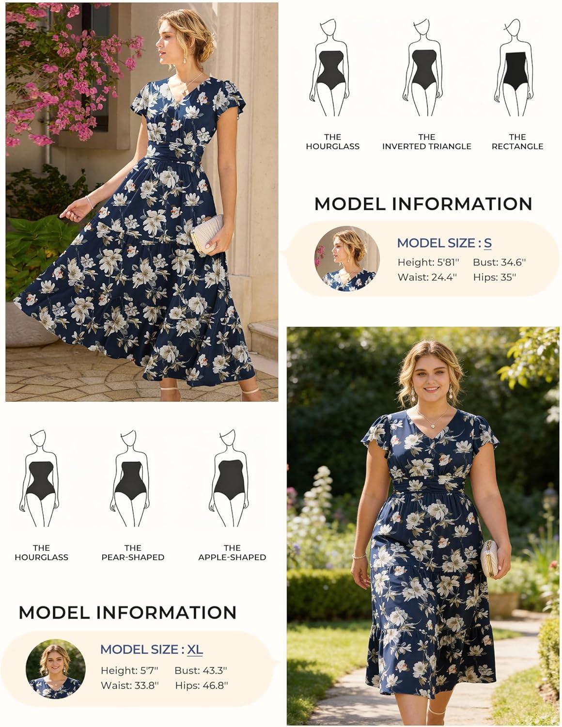 imageGRACE KARIN 2026 Women Summer DressMaxi Short Sleeve Floral DressesSemi Formal Flowy Wedding Guest Dress with PocketNavy Blue With White Flowers
