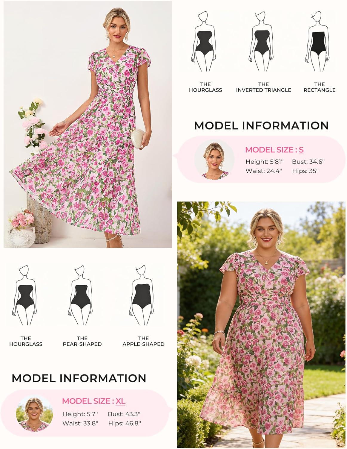 imageGRACE KARIN 2026 Women Summer DressMaxi Short Sleeve Floral DressesSemi Formal Flowy Wedding Guest Dress with PocketRose Pink Gradient Flowers