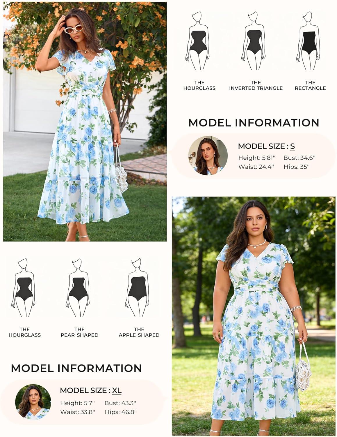 imageGRACE KARIN 2026 Women Summer DressMaxi Short Sleeve Floral DressesSemi Formal Flowy Wedding Guest Dress with PocketWhite With Blue Flowers