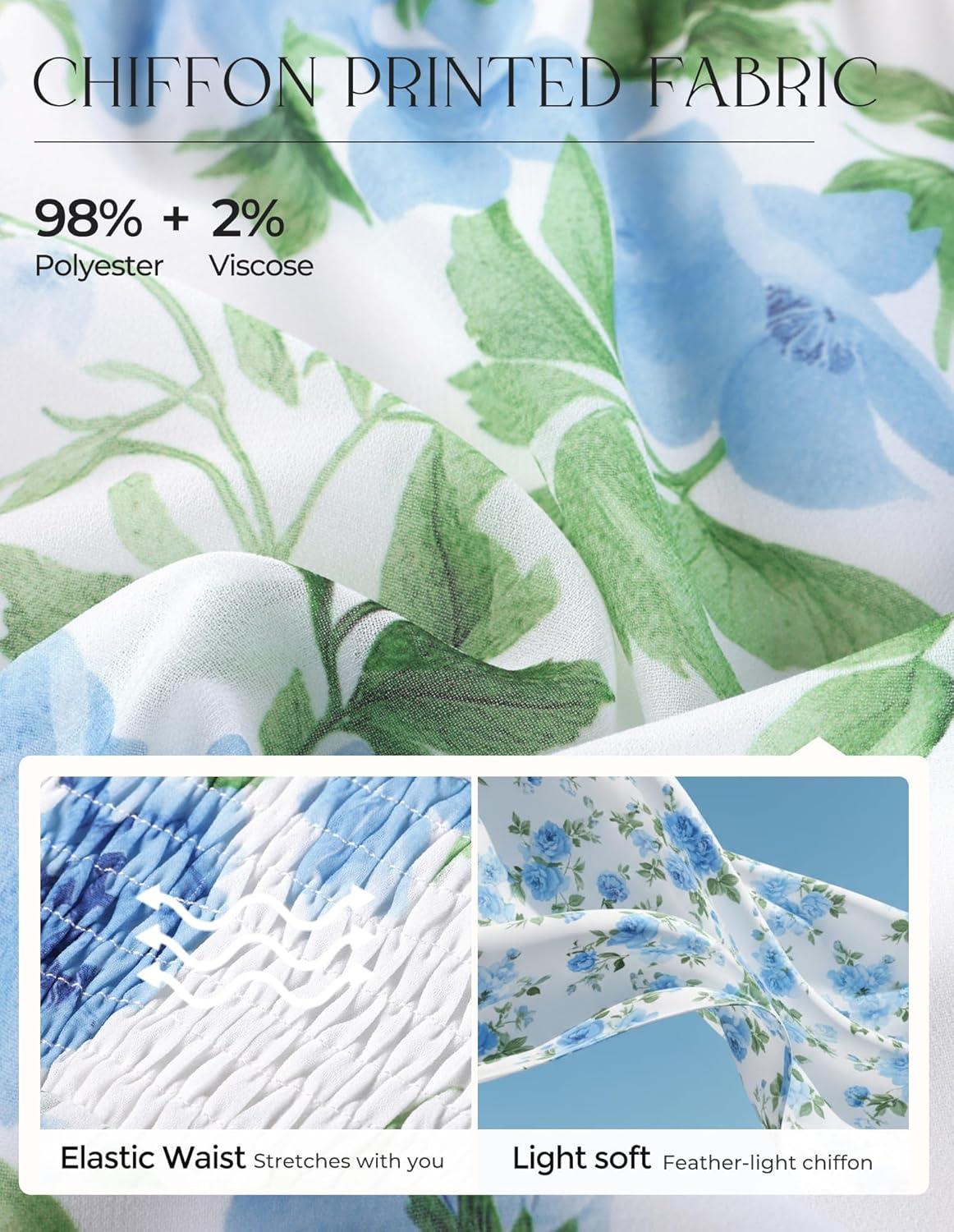 imageGRACE KARIN 2026 Women Summer DressMaxi Short Sleeve Floral DressesSemi Formal Flowy Wedding Guest Dress with PocketWhite With Blue Flowers