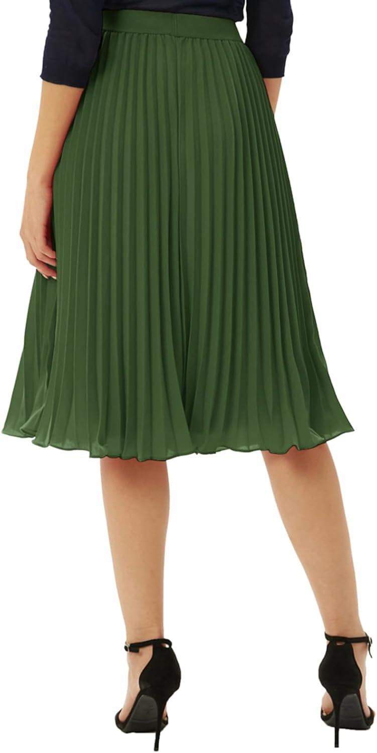 imageGRACE KARIN Women High Elastic Waist Pleated Chiffon Skirt Midi Swing Aline SkirtsAmry Green