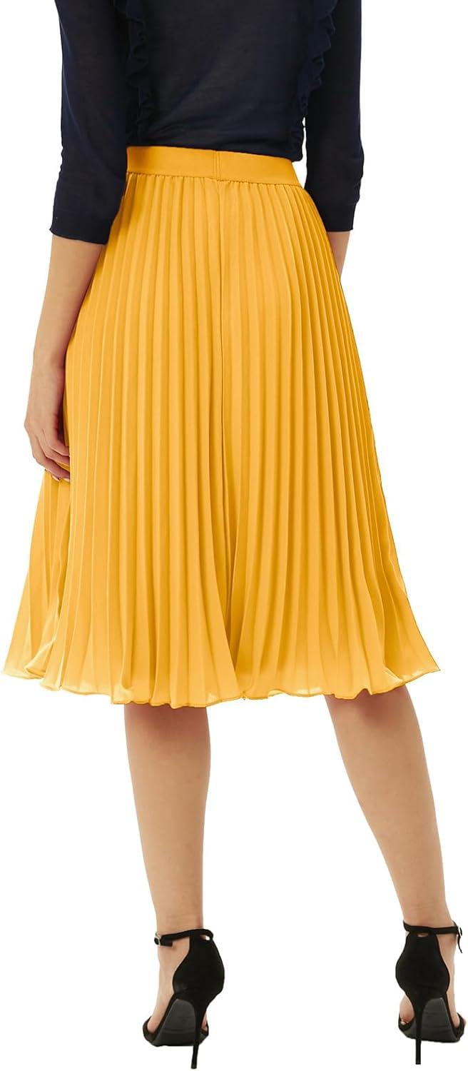 imageGRACE KARIN Women High Elastic Waist Pleated Chiffon Skirt Midi Swing Aline SkirtsYellow
