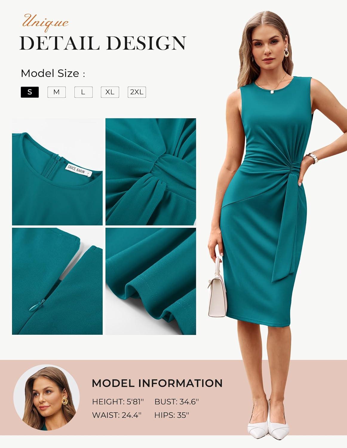 imageGRACE KARIN Women Work DressBodycon Pencil Business DressesSleeveless Cocktail Dresses Knee LengthBlue Green
