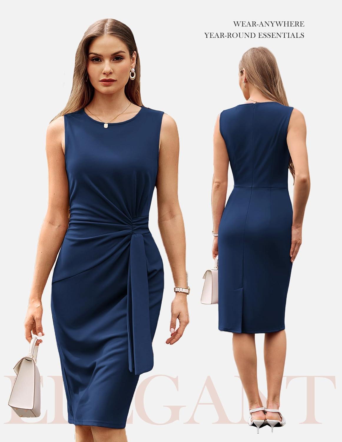 imageGRACE KARIN Women Work DressBodycon Pencil Business DressesSleeveless Cocktail Dresses Knee LengthNavy Blue