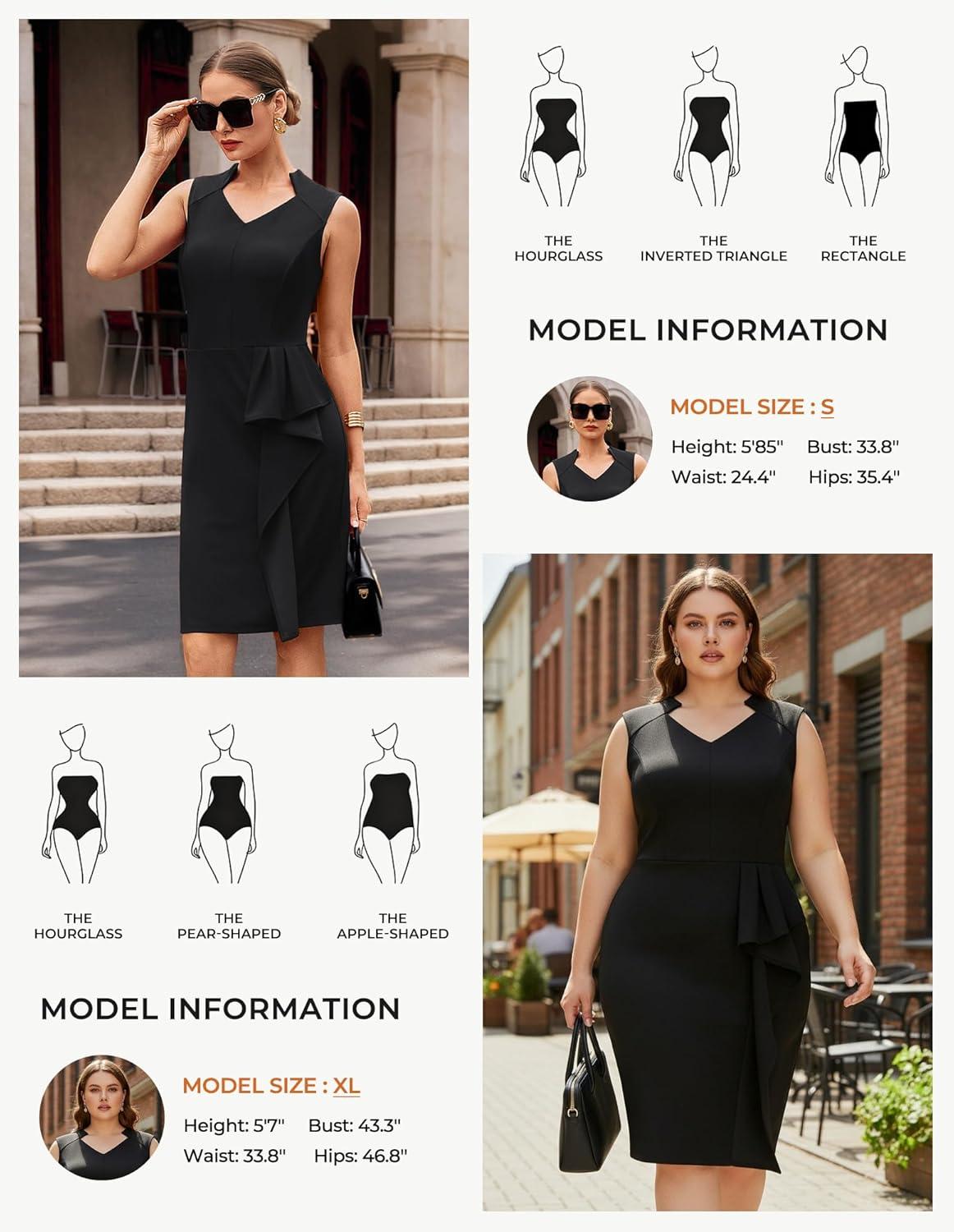 imageGRACE KARIN Womens Bodycon Dress Sleeveless 2026 Spring Summer V Neck Ruffle Midi Pencil Dresses Church Work Cocktail DressBlack
