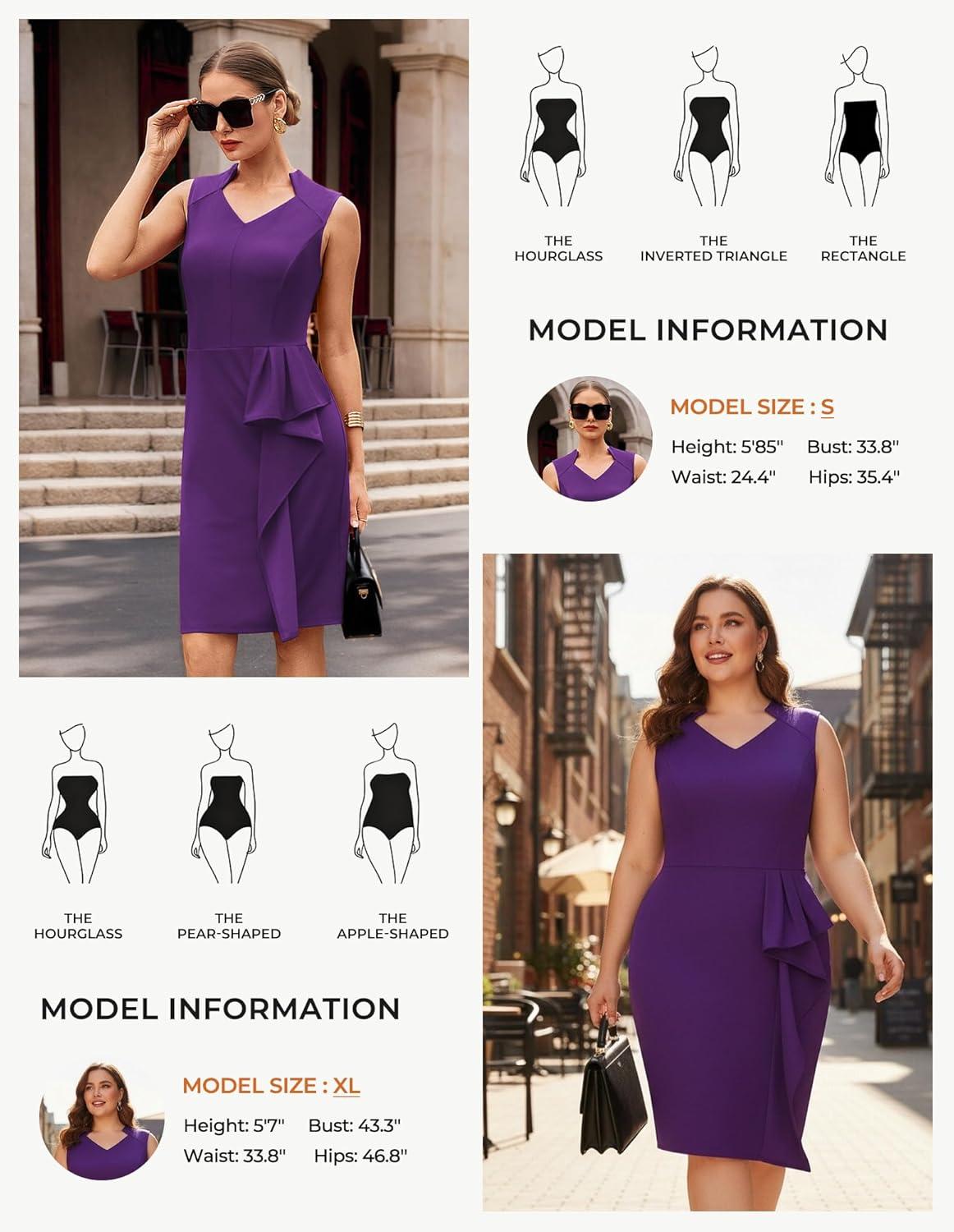 imageGRACE KARIN Womens Bodycon Dress Sleeveless 2026 Spring Summer V Neck Ruffle Midi Pencil Dresses Church Work Cocktail DressPurple