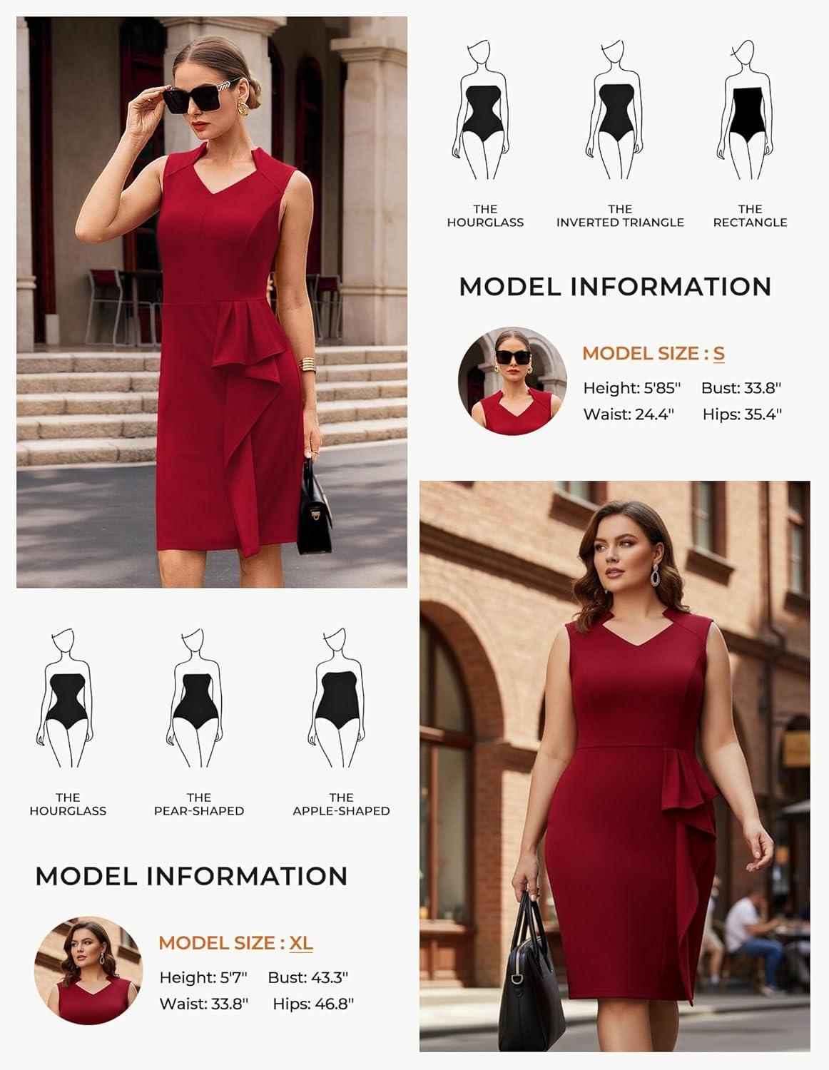 imageGRACE KARIN Womens Bodycon Dress Sleeveless 2026 Spring Summer V Neck Ruffle Midi Pencil Dresses Church Work Cocktail DressRed