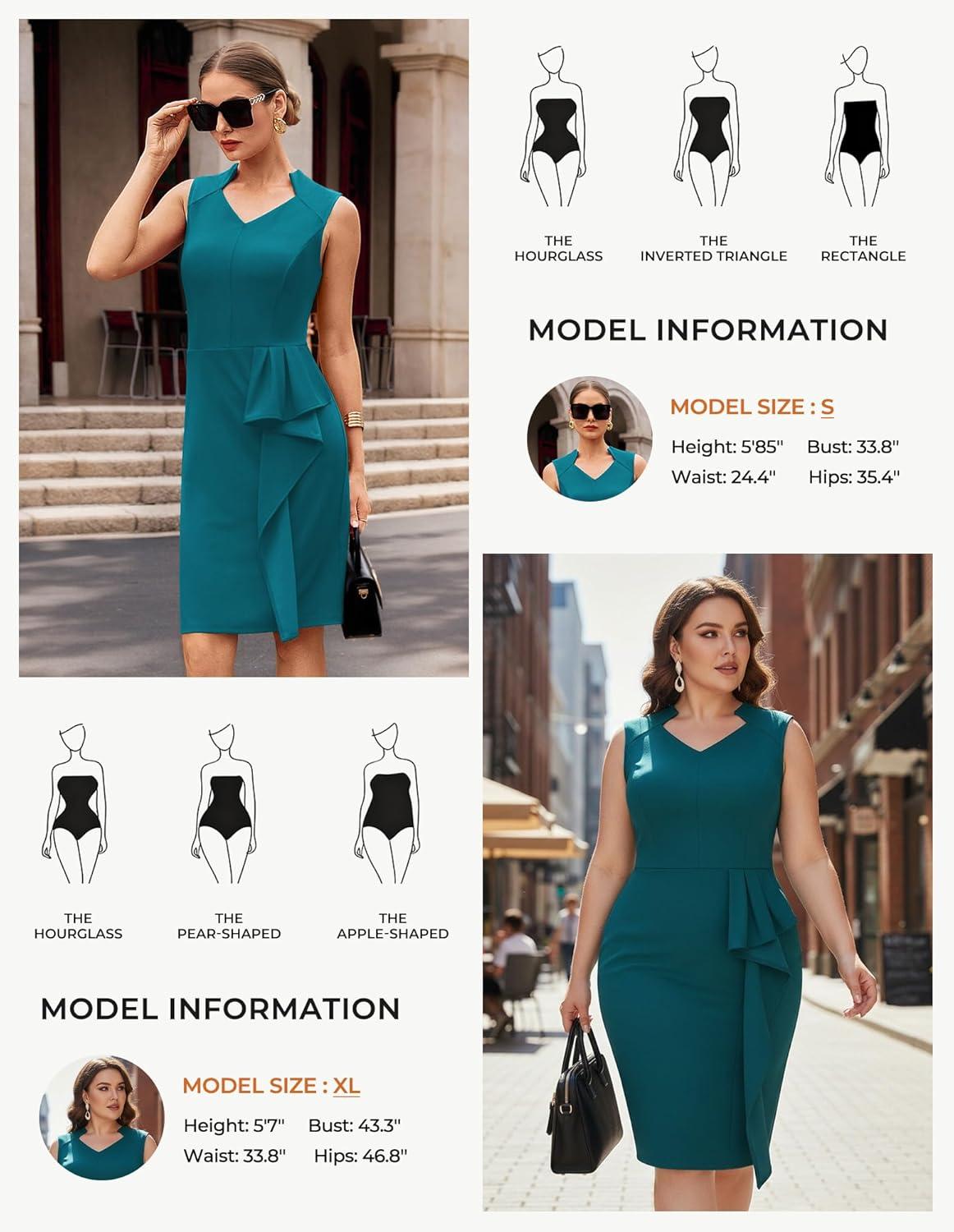 imageGRACE KARIN Womens Bodycon Dress Sleeveless 2026 Spring Summer V Neck Ruffle Midi Pencil Dresses Church Work Cocktail DressTeal