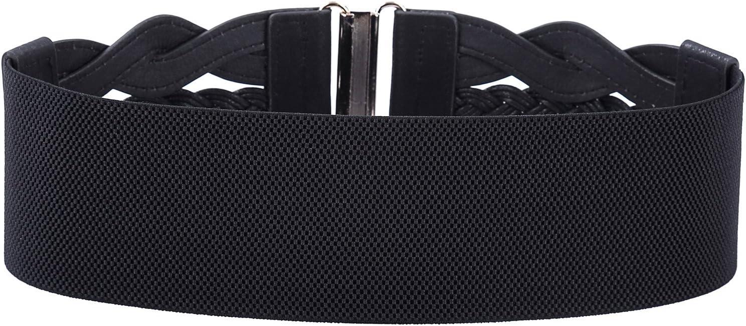 imageGRACE KARIN Womens Elastic Wide Belts Vintage Stretchy Belt Retro Fashion Cinch Belts for DressesBlack