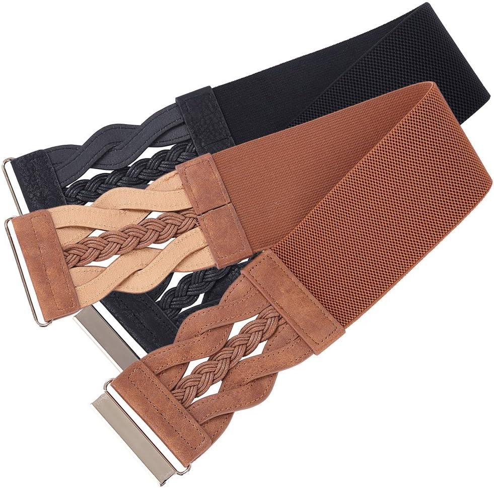 imageGRACE KARIN Womens Elastic Wide Belts Vintage Stretchy Belt Retro Fashion Cinch Belts for DressesBlack Brown
