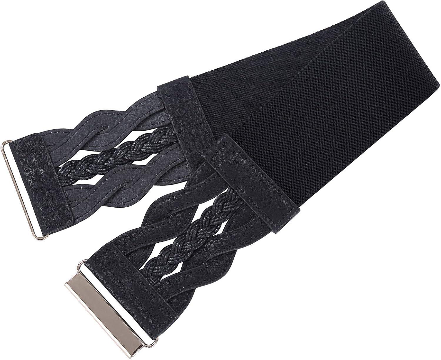 imageGRACE KARIN Womens Elastic Wide Belts Vintage Stretchy Belt Retro Fashion Cinch Belts for DressesBlack White