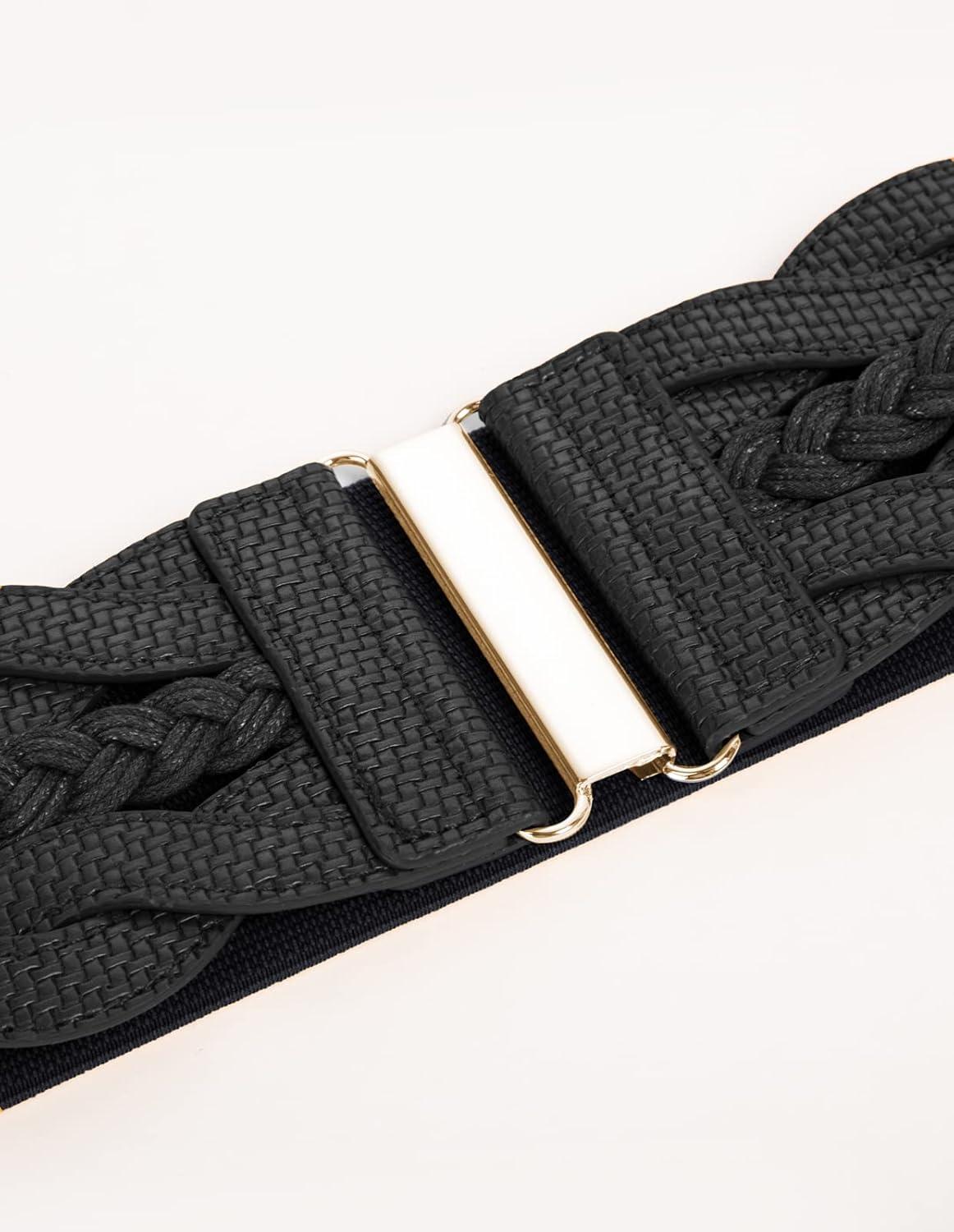 imageGRACE KARIN Womens Elastic Wide Belts Vintage Stretchy Belt Retro Fashion Cinch Belts for DressesBlackwoven