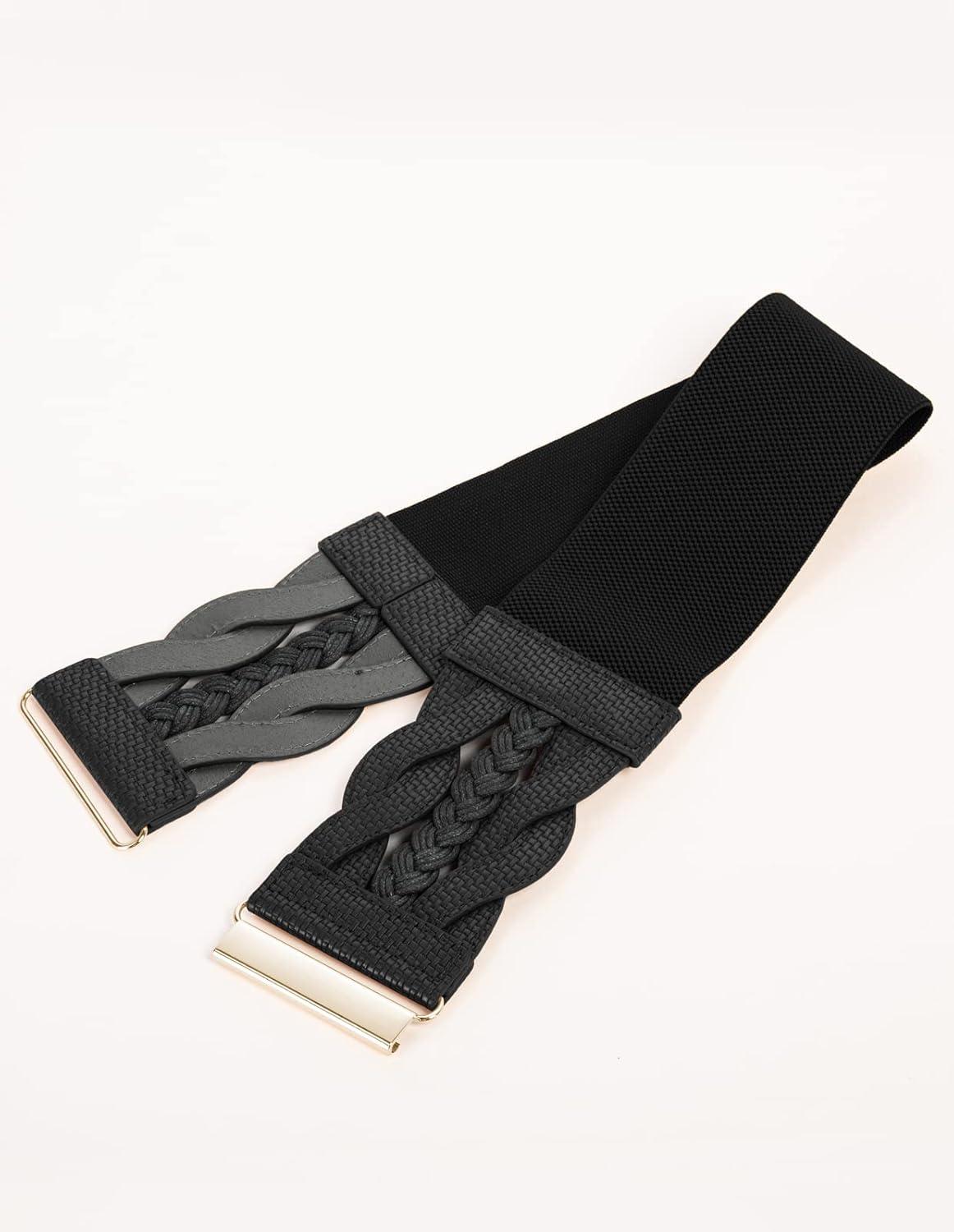 imageGRACE KARIN Womens Elastic Wide Belts Vintage Stretchy Belt Retro Fashion Cinch Belts for DressesBlackwoven