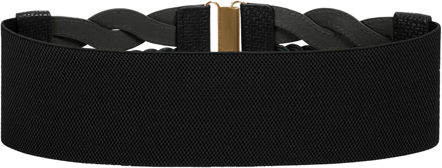 imageGRACE KARIN Womens Elastic Wide Belts Vintage Stretchy Belt Retro Fashion Cinch Belts for DressesBlackwoven