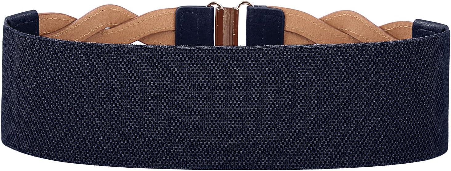 imageGRACE KARIN Womens Elastic Wide Belts Vintage Stretchy Belt Retro Fashion Cinch Belts for DressesBrown Navy Blue