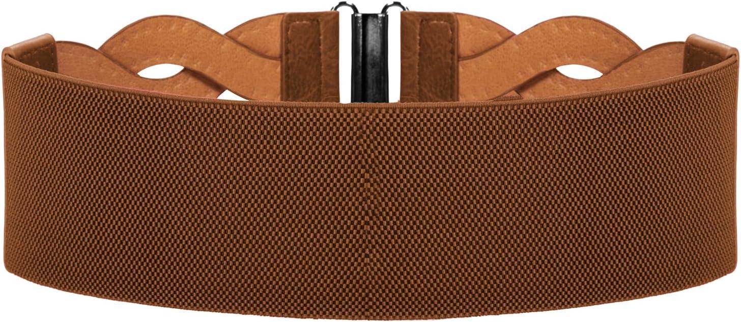 imageGRACE KARIN Womens Elastic Wide Belts Vintage Stretchy Belt Retro Fashion Cinch Belts for DressesBrownrivet