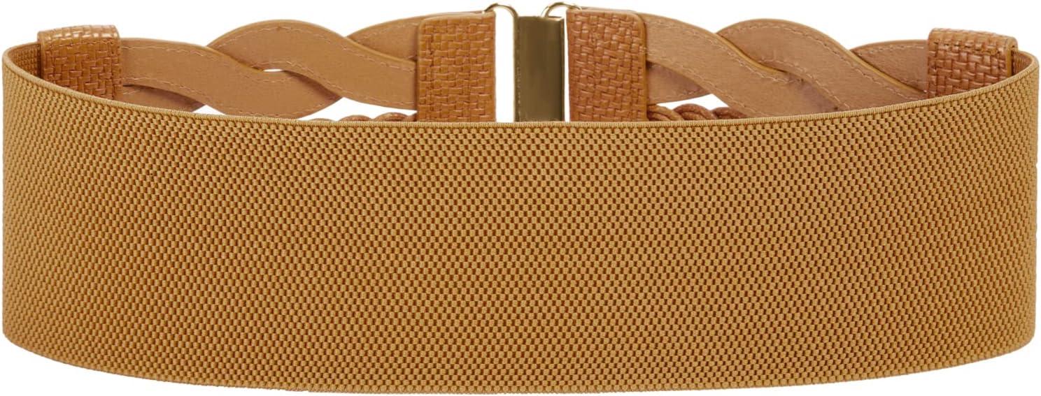 imageGRACE KARIN Womens Elastic Wide Belts Vintage Stretchy Belt Retro Fashion Cinch Belts for DressesBrownwoven