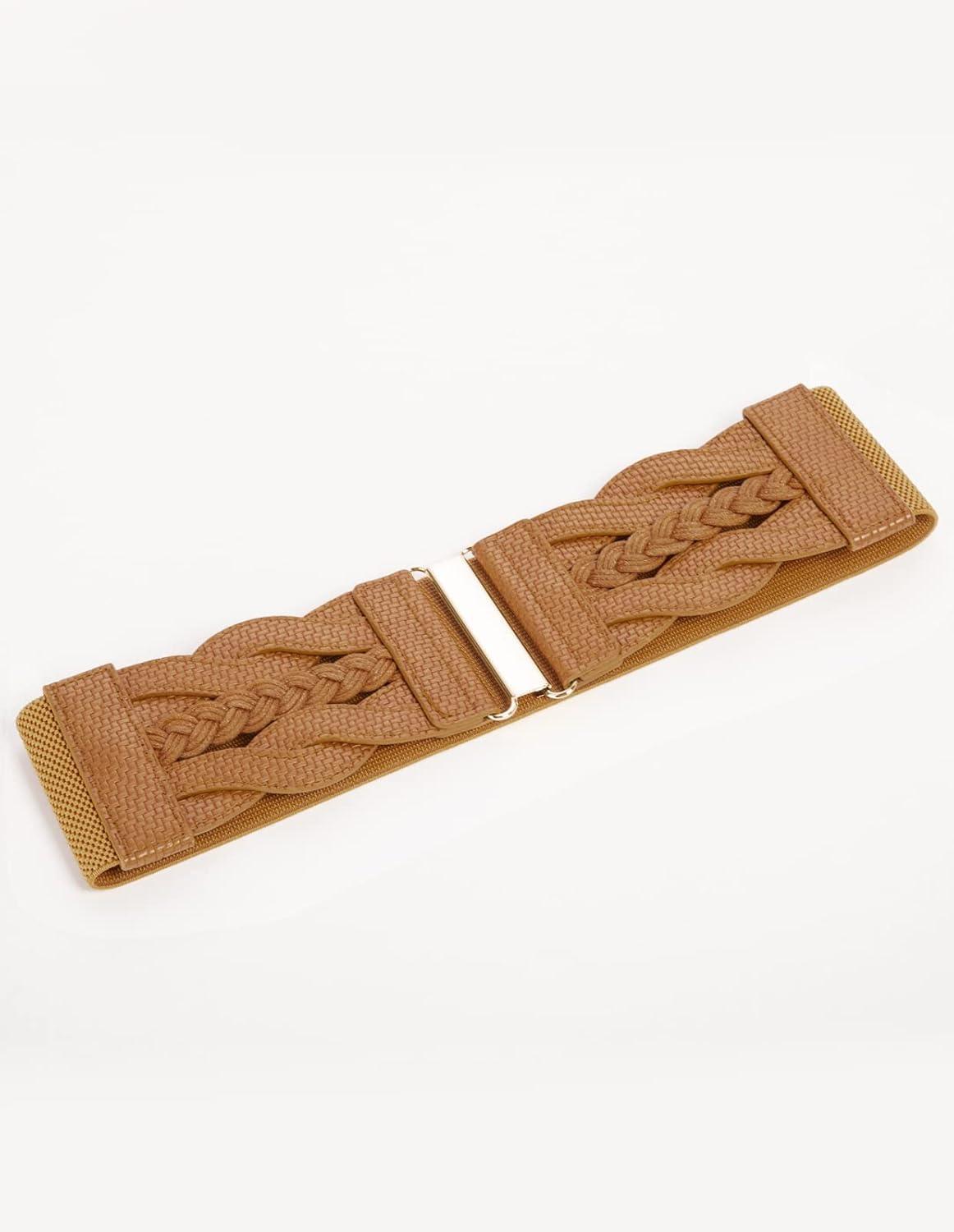 imageGRACE KARIN Womens Elastic Wide Belts Vintage Stretchy Belt Retro Fashion Cinch Belts for DressesBrownwoven
