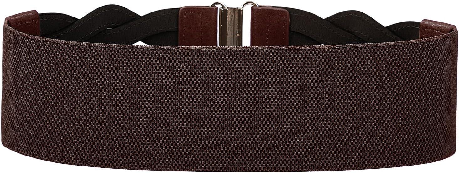 imageGRACE KARIN Womens Elastic Wide Belts Vintage Stretchy Belt Retro Fashion Cinch Belts for DressesCoffee