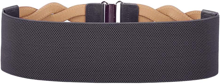 imageGRACE KARIN Womens Elastic Wide Belts Vintage Stretchy Belt Retro Fashion Cinch Belts for DressesPewter