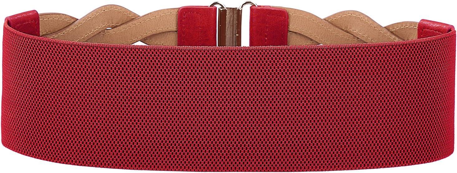 imageGRACE KARIN Womens Elastic Wide Belts Vintage Stretchy Belt Retro Fashion Cinch Belts for DressesRed