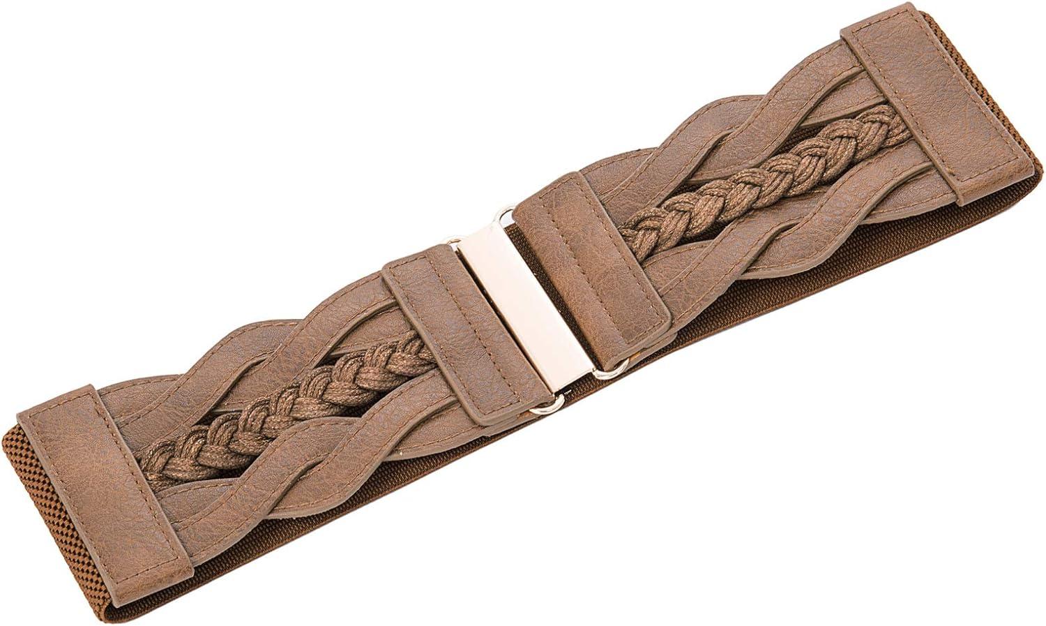 imageGRACE KARIN Womens Elastic Wide Belts Vintage Stretchy Belt Retro Fashion Cinch Belts for DressesSepia