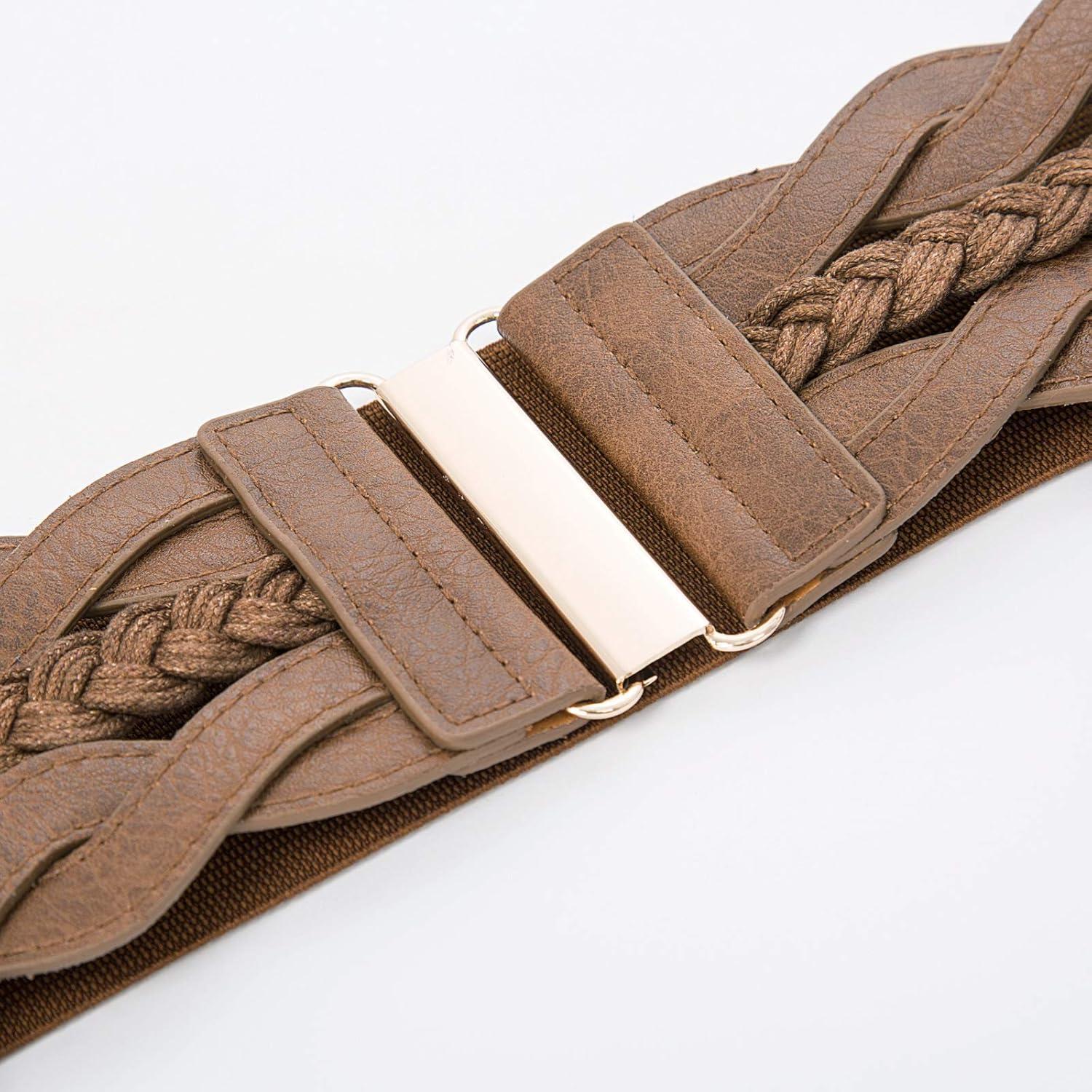 imageGRACE KARIN Womens Elastic Wide Belts Vintage Stretchy Belt Retro Fashion Cinch Belts for DressesSepia