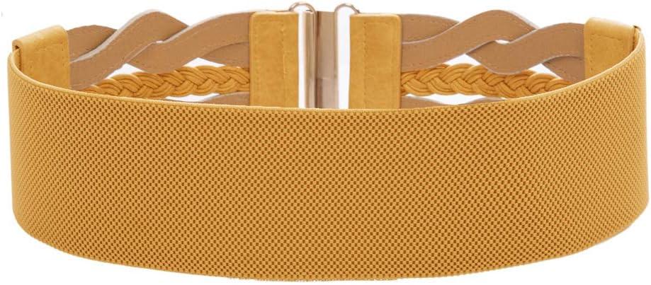 imageGRACE KARIN Womens Elastic Wide Belts Vintage Stretchy Belt Retro Fashion Cinch Belts for DressesSpicy Mustard