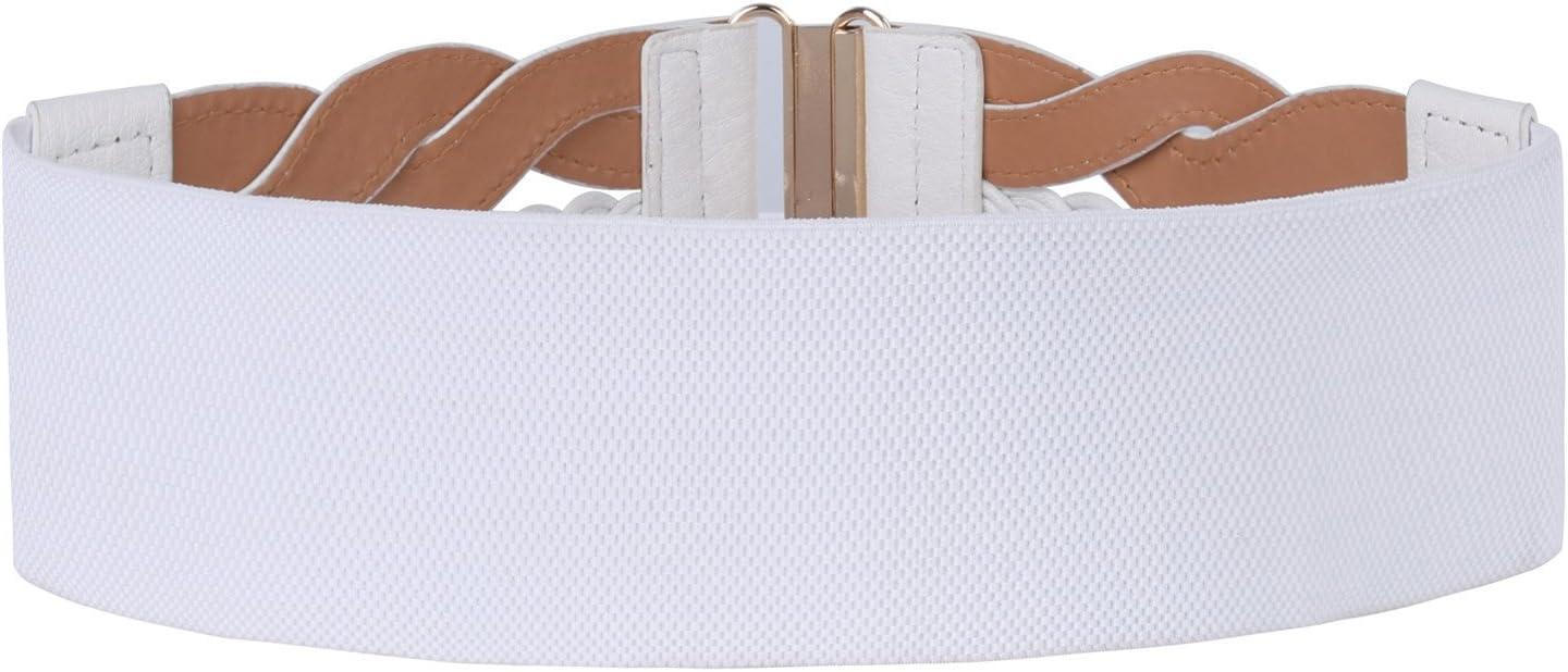 imageGRACE KARIN Womens Elastic Wide Belts Vintage Stretchy Belt Retro Fashion Cinch Belts for DressesWhite