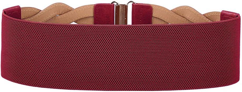 imageGRACE KARIN Womens Elastic Wide Belts Vintage Stretchy Belt Retro Fashion Cinch Belts for DressesWine