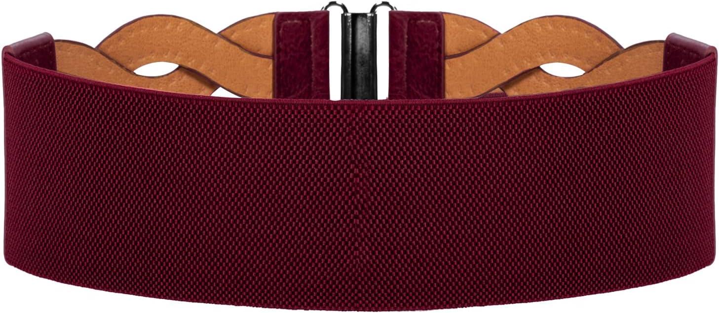 imageGRACE KARIN Womens Elastic Wide Belts Vintage Stretchy Belt Retro Fashion Cinch Belts for DressesWine Redrivet