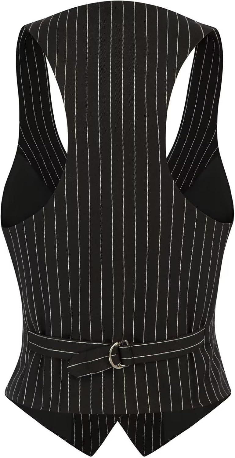 imageGRACE KARIN Womens Suit Vest Top Dressy Casual Sleeveless Button Wasitcoat Fromal Steampunk Blazer For Work OfficeBlack Stripes