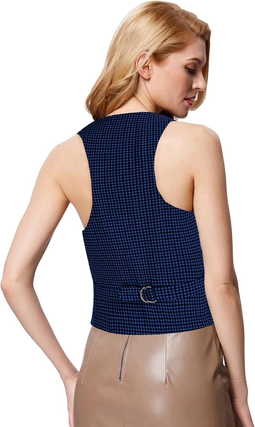 imageGRACE KARIN Womens Suit Vest Top Dressy Casual Sleeveless Button Wasitcoat Fromal Steampunk Blazer For Work OfficeBlue Plaid