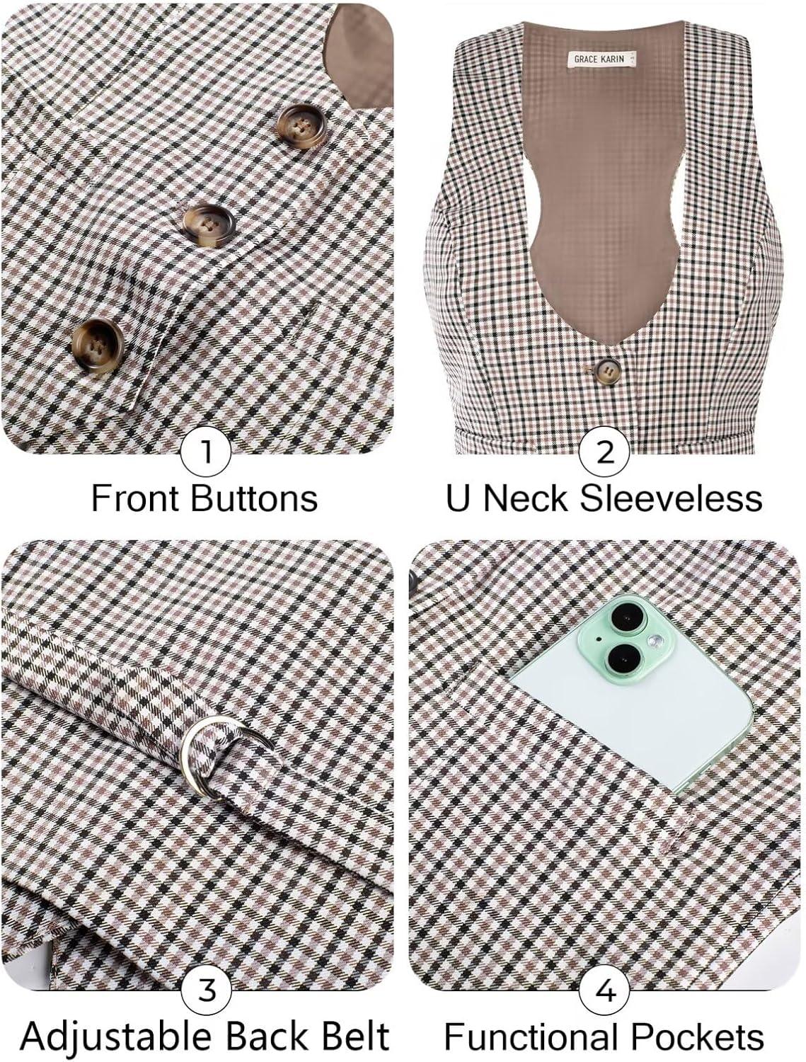 imageGRACE KARIN Womens Suit Vest Top Dressy Casual Sleeveless Button Wasitcoat Fromal Steampunk Blazer For Work OfficeCoffee White
