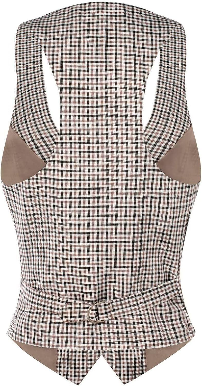 imageGRACE KARIN Womens Suit Vest Top Dressy Casual Sleeveless Button Wasitcoat Fromal Steampunk Blazer For Work OfficeCoffee White