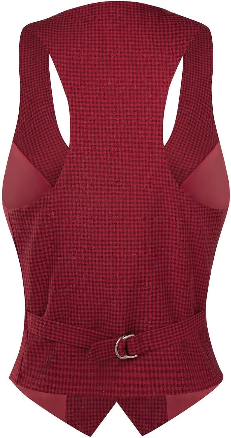 imageGRACE KARIN Womens Suit Vest Top Dressy Casual Sleeveless Button Wasitcoat Fromal Steampunk Blazer For Work OfficeDeep Red