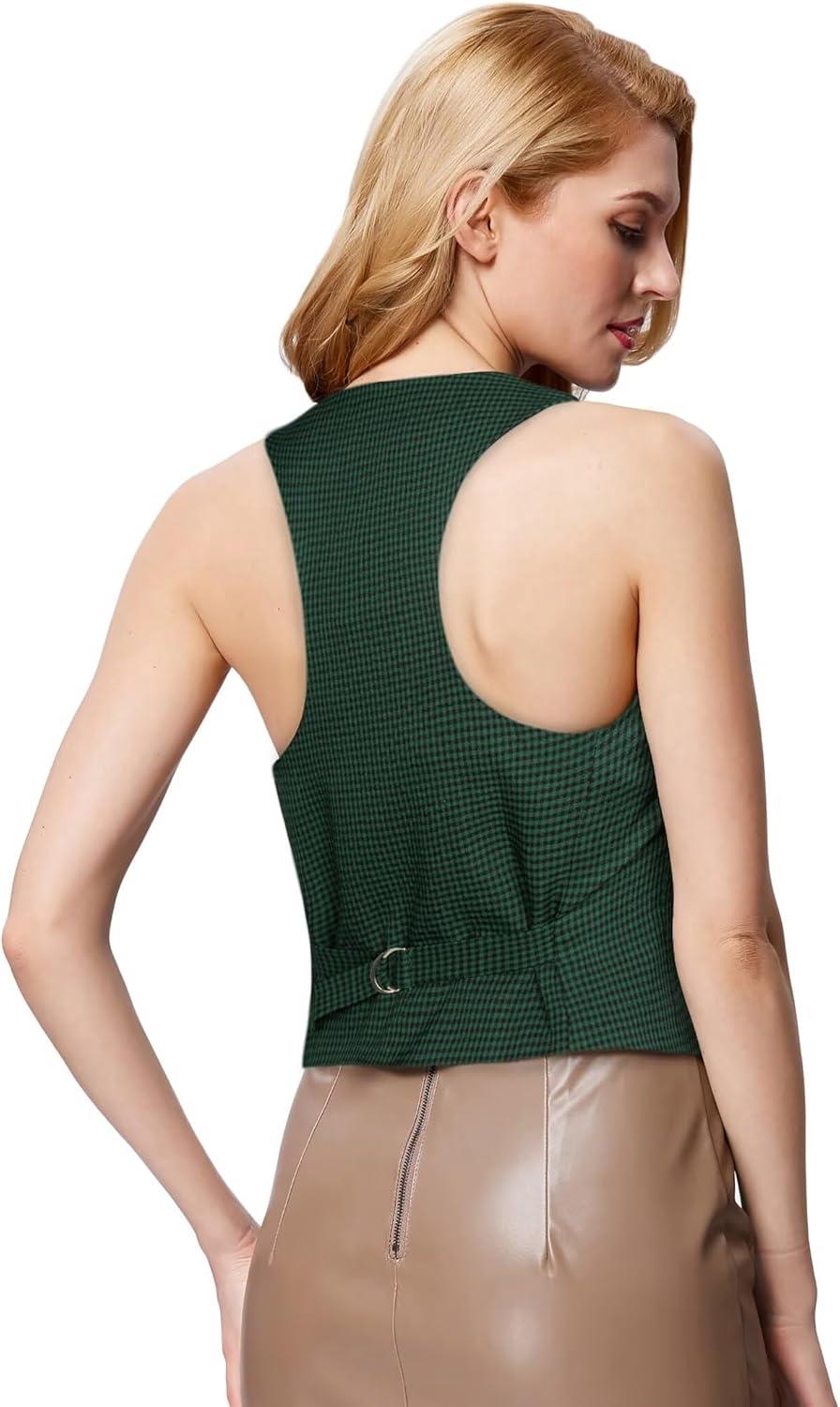 imageGRACE KARIN Womens Suit Vest Top Dressy Casual Sleeveless Button Wasitcoat Fromal Steampunk Blazer For Work OfficeGreen Plaid