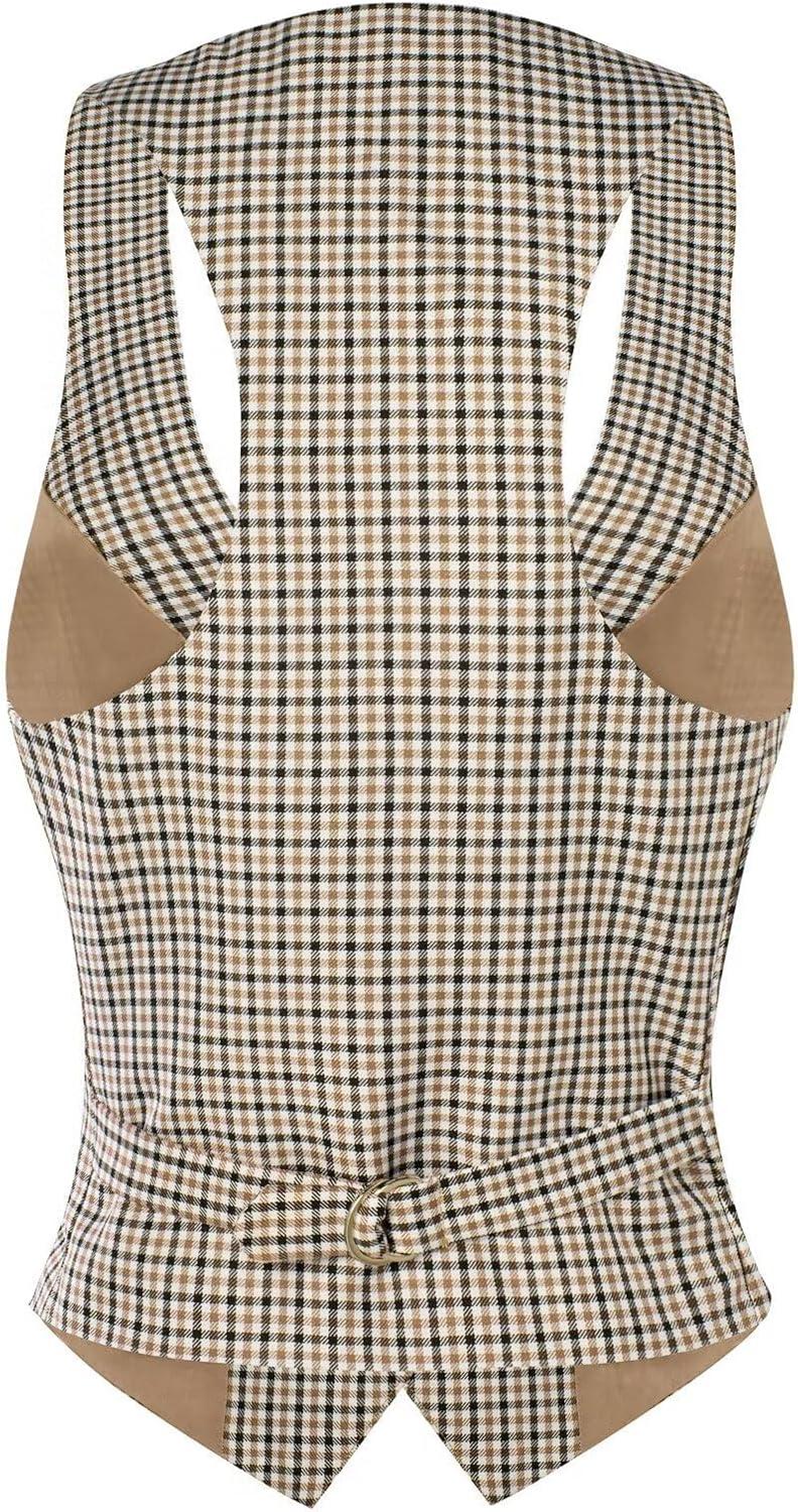 imageGRACE KARIN Womens Suit Vest Top Dressy Casual Sleeveless Button Wasitcoat Fromal Steampunk Blazer For Work OfficeKhaki White