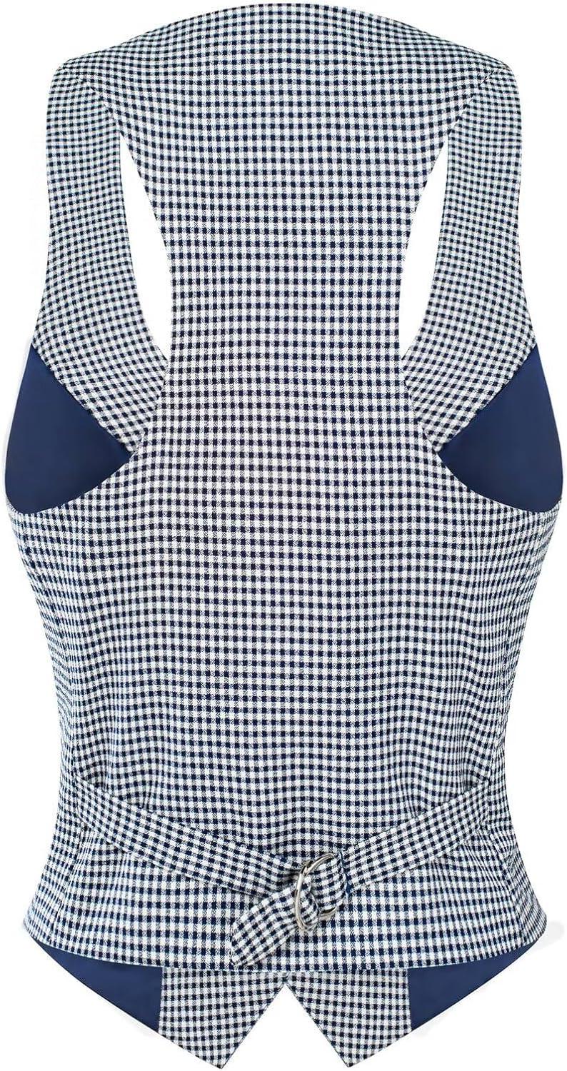 imageGRACE KARIN Womens Suit Vest Top Dressy Casual Sleeveless Button Wasitcoat Fromal Steampunk Blazer For Work OfficeNavy White