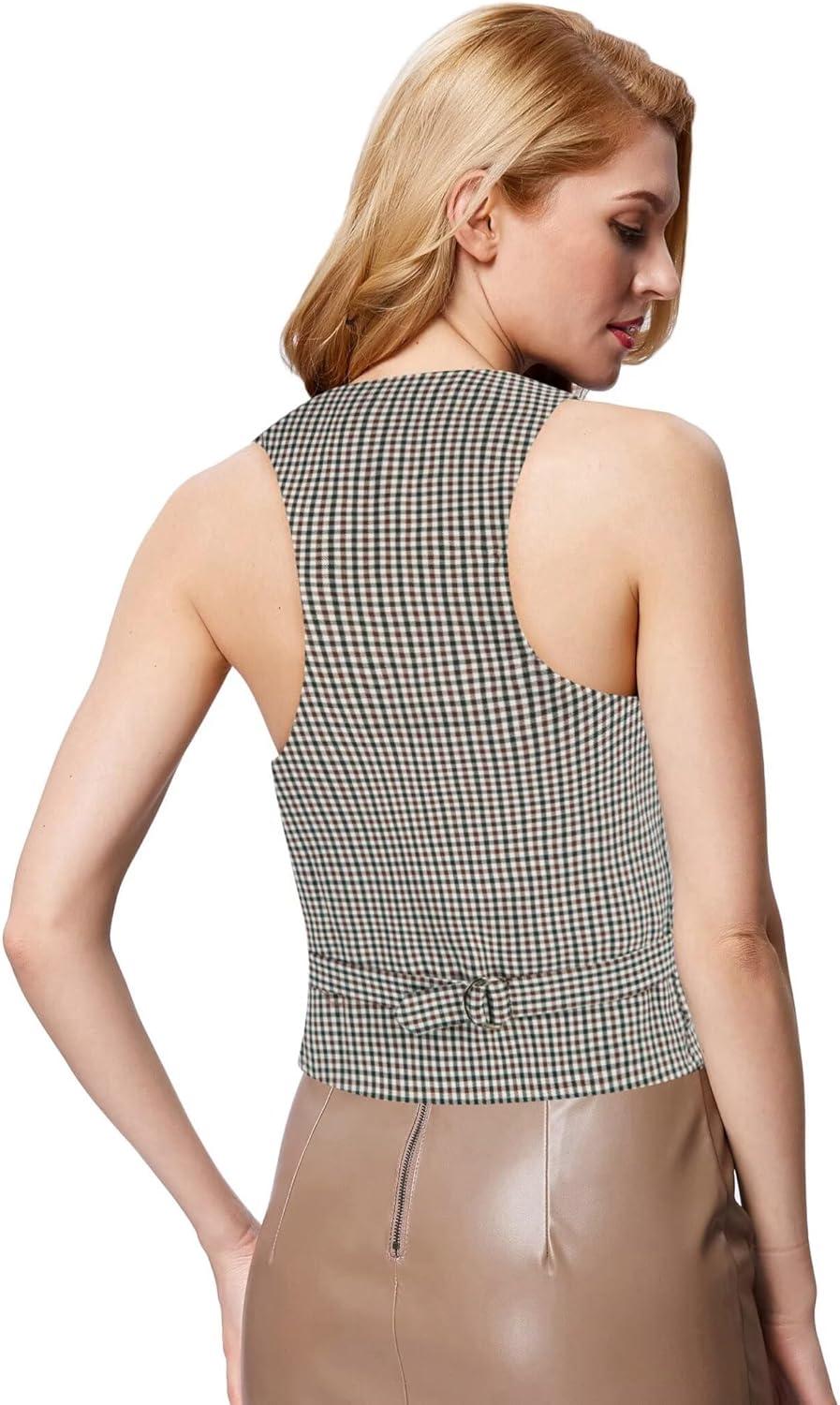 imageGRACE KARIN Womens Suit Vest Top Dressy Casual Sleeveless Button Wasitcoat Fromal Steampunk Blazer For Work OfficePlaid Coffee