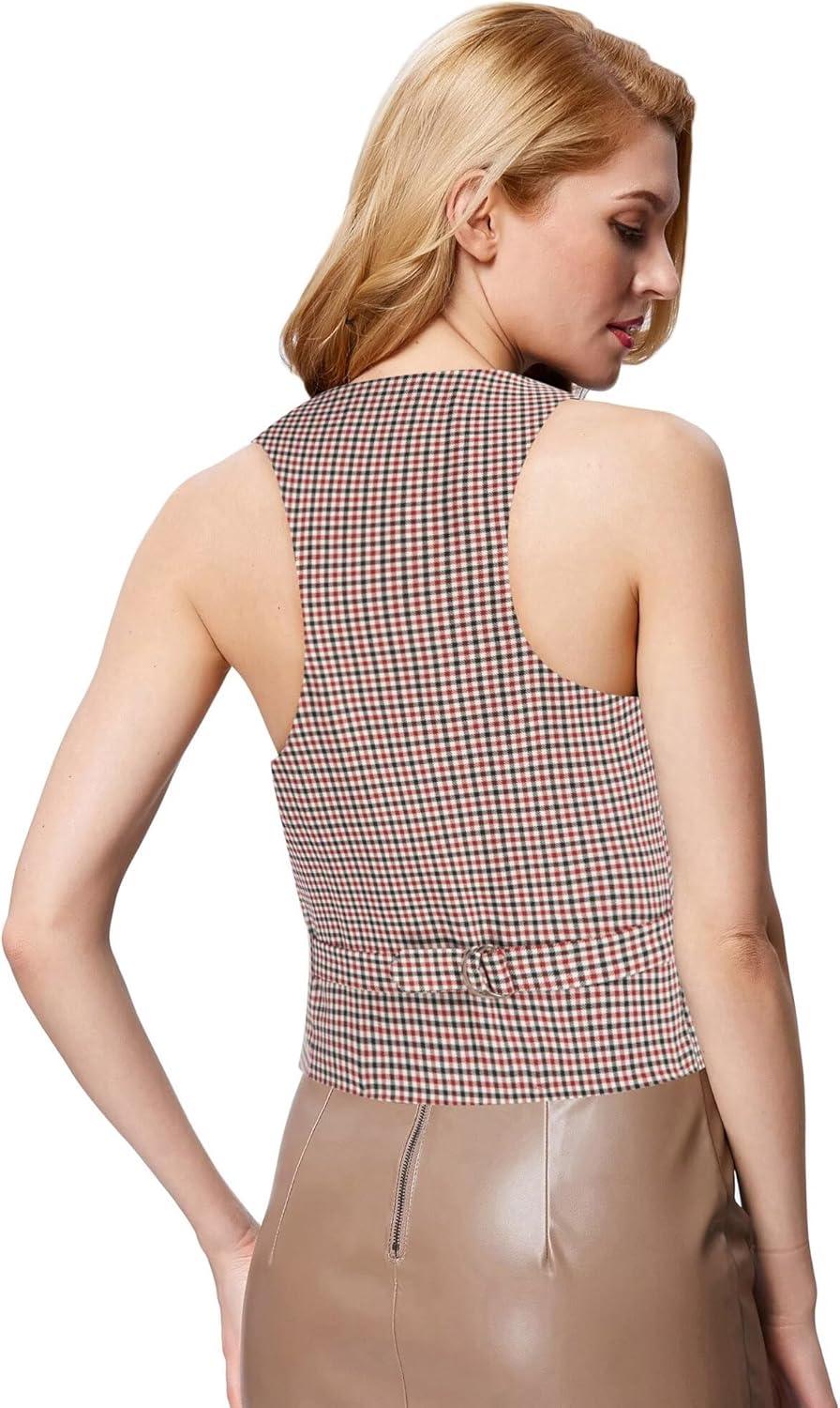 imageGRACE KARIN Womens Suit Vest Top Dressy Casual Sleeveless Button Wasitcoat Fromal Steampunk Blazer For Work OfficePlaid Red