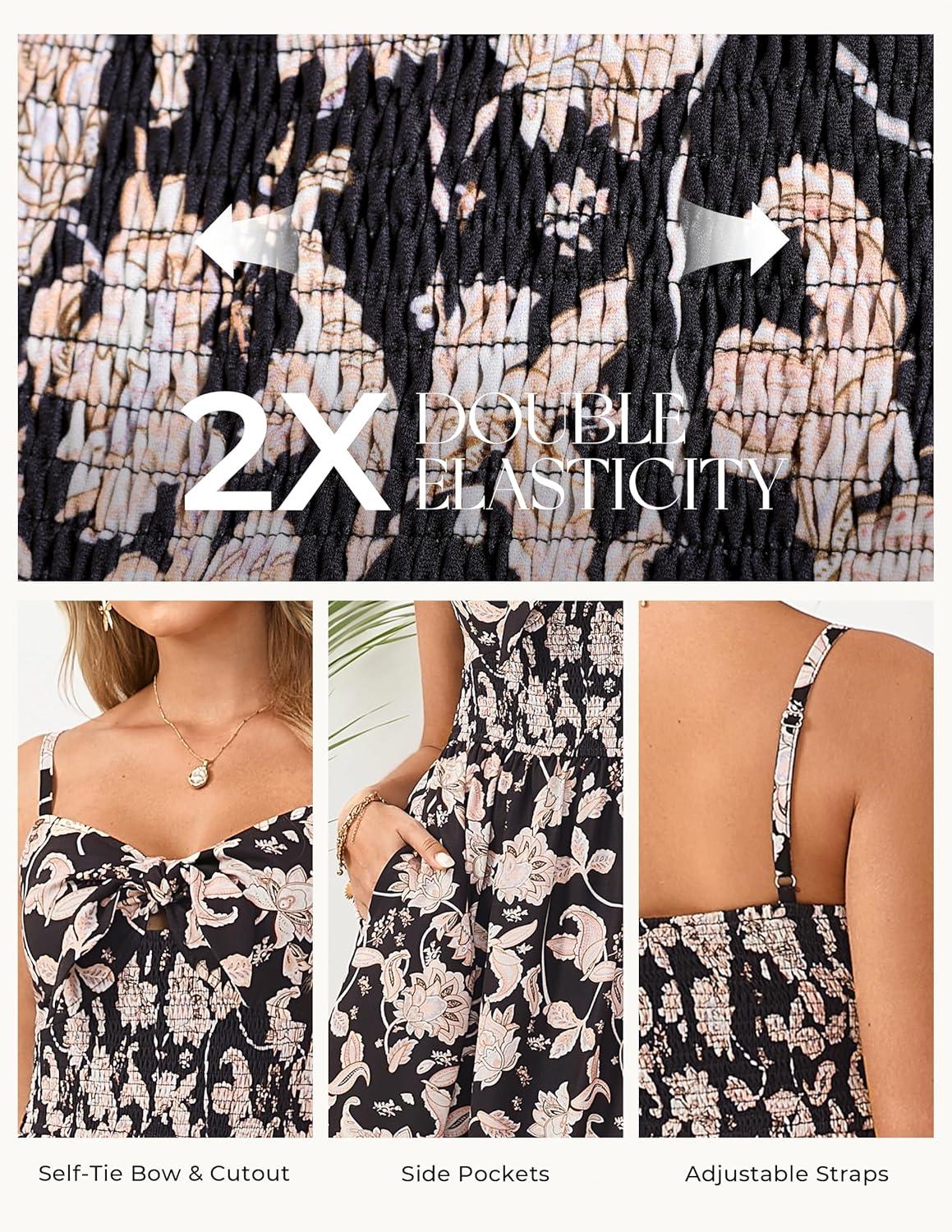 imageGRACE KARIN Womens Summer Floral Maxi Dress Spaghetti Strap A Line Beach Boho Dresses Ruffle Tiered Casual DressBlack and Beige Floral