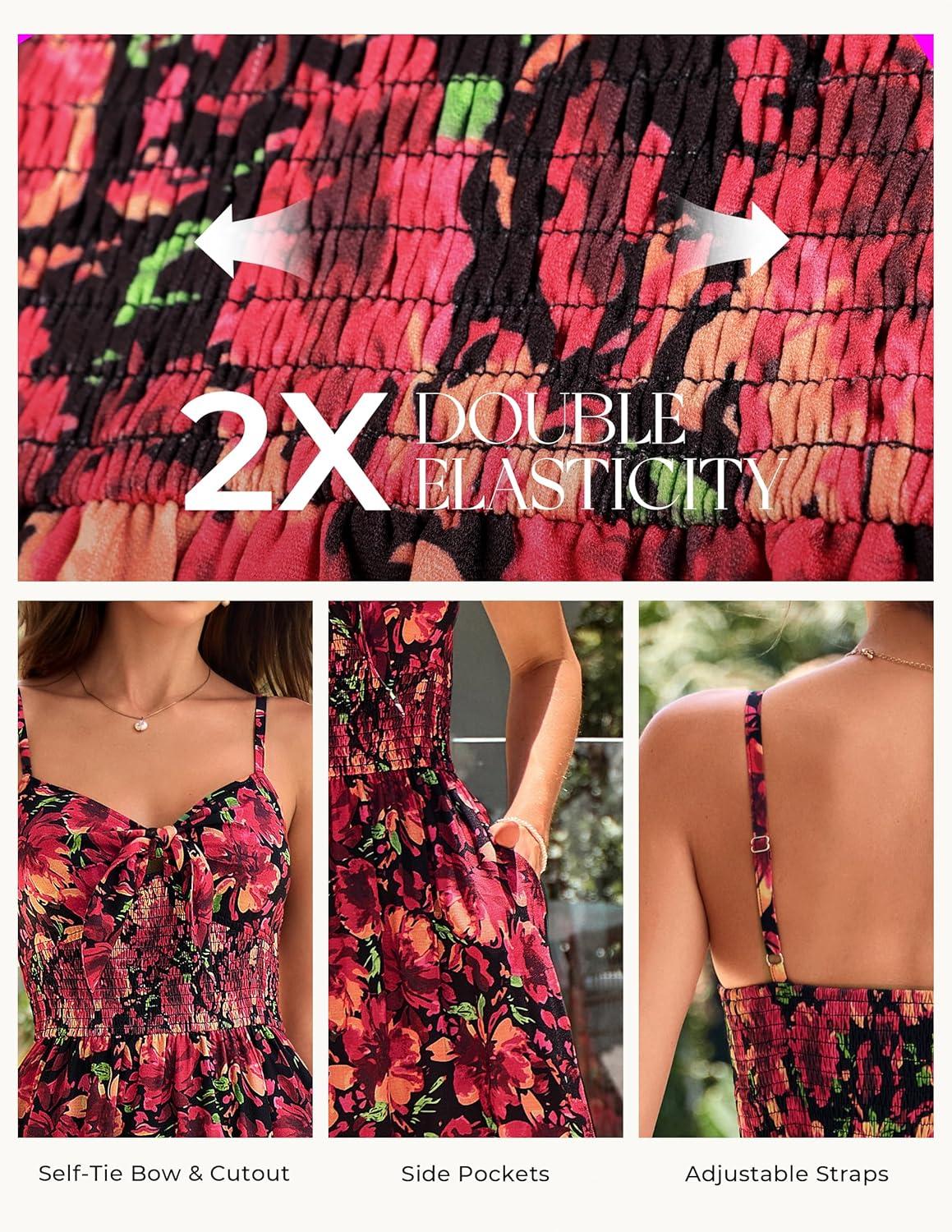 imageGRACE KARIN Womens Summer Floral Maxi Dress Spaghetti Strap A Line Beach Boho Dresses Ruffle Tiered Casual DressBlack and Red Floral