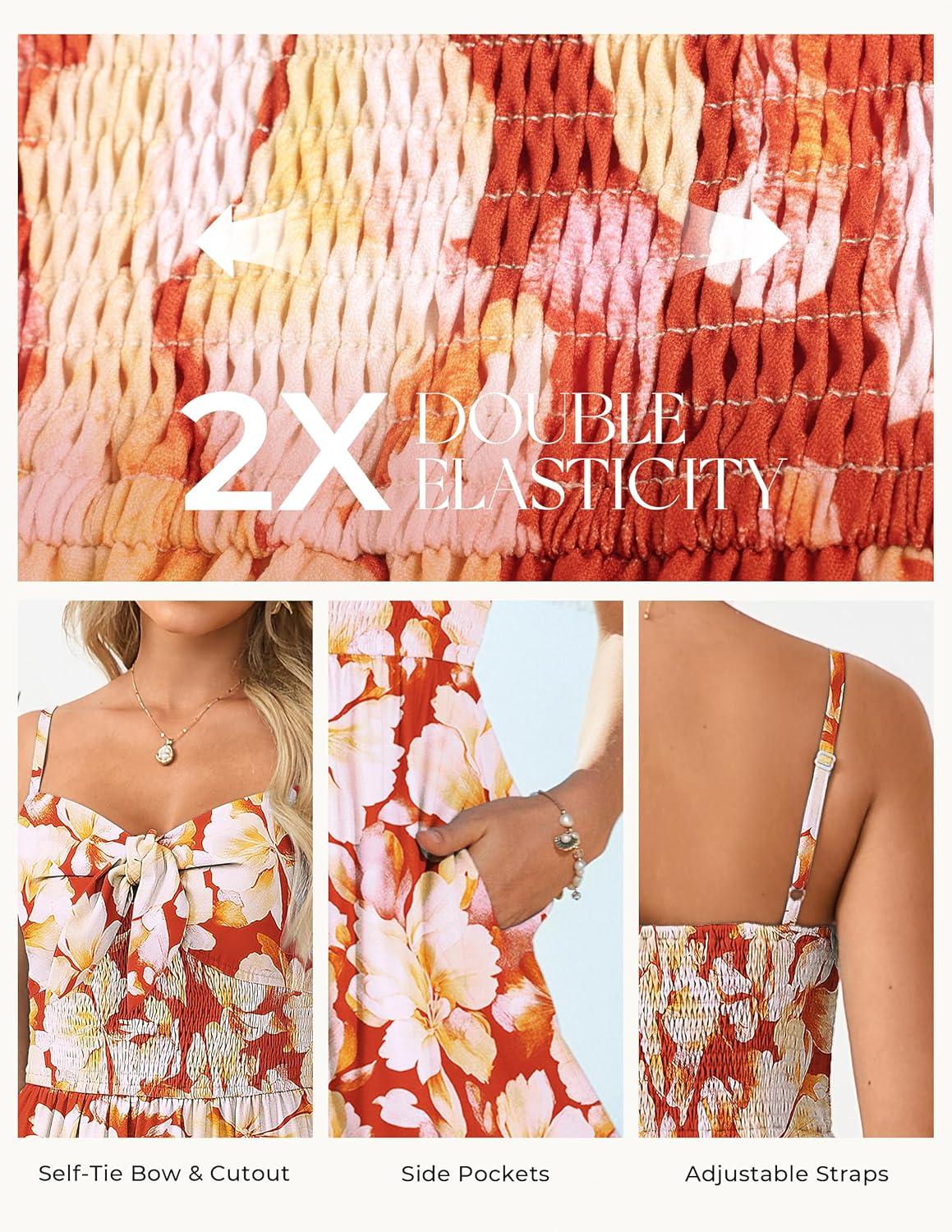 imageGRACE KARIN Womens Summer Floral Maxi Dress Spaghetti Strap A Line Beach Boho Dresses Ruffle Tiered Casual DressOrange and Yellow Floral
