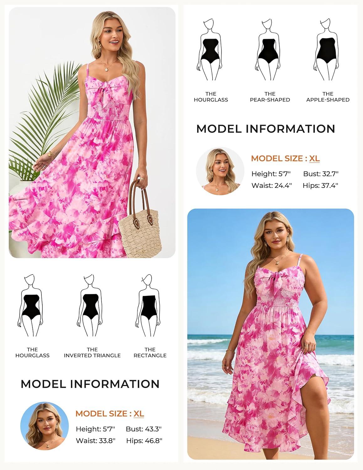 imageGRACE KARIN Womens Summer Floral Maxi Dress Spaghetti Strap A Line Beach Boho Dresses Ruffle Tiered Casual DressRose Pink Floral