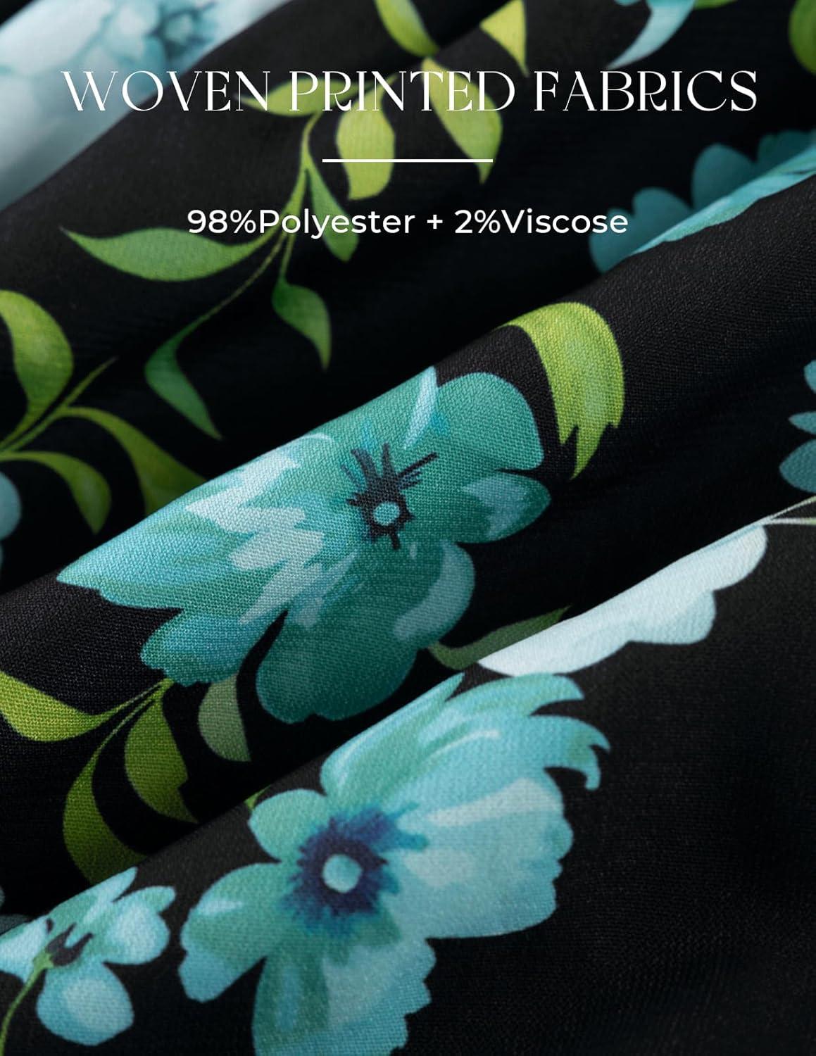 imageGRACE KARIN Womens Summer Maxi Dresses 2026 Floral Puff Short Sleeve V Neck Dresses Casual Wedding Guest Clothes with PocketsBlue Black Floral